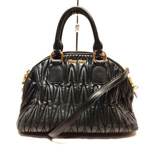 Auth Miu Miu Black Quilted Matelesse Small Dome 2way Top Handle Shoulder Bag